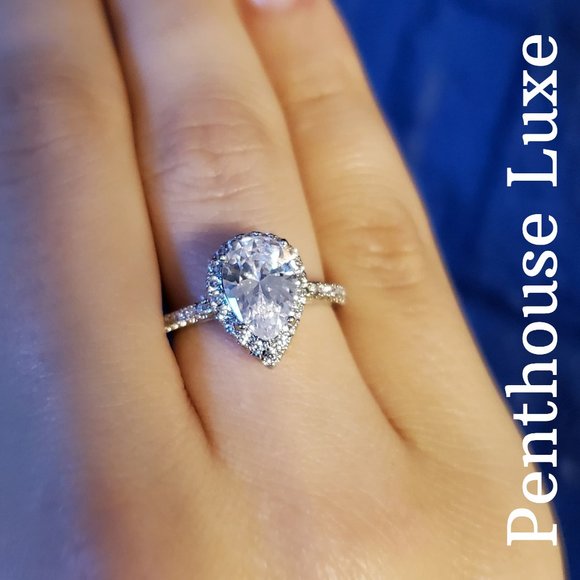 Teardrop Halo Paved Silver Ring - Picture 6 of 7